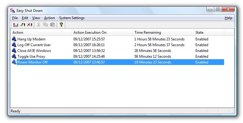 Screenshot displays scheduled actions